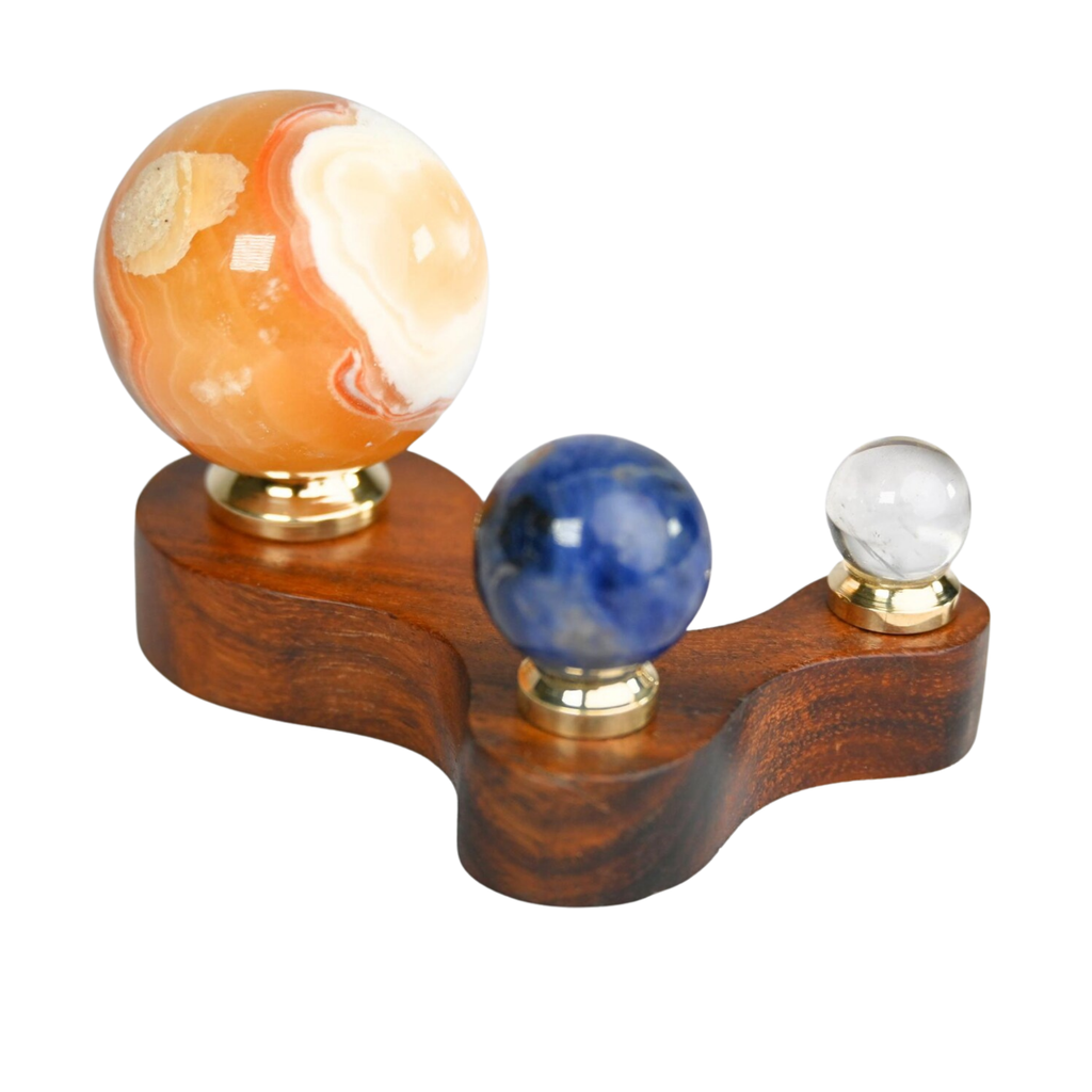 Gemstone Planetarium Solar System Mini - Handcrafted Crystal Planets Wooden Base