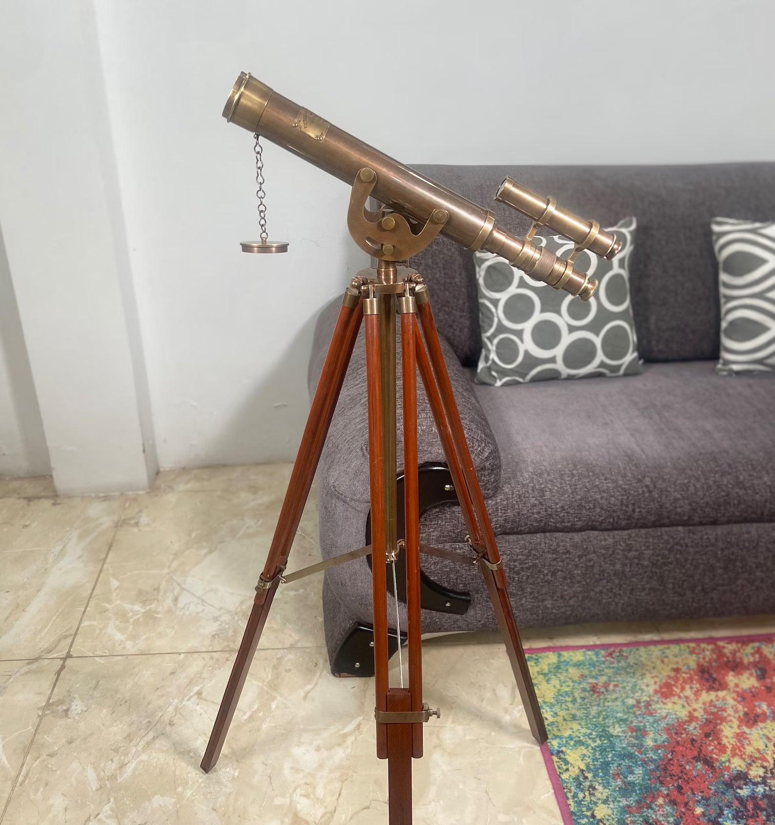 Vintage Marine Spyglass Telescope - Antique Brass Wooden Tripod Nautical Decor