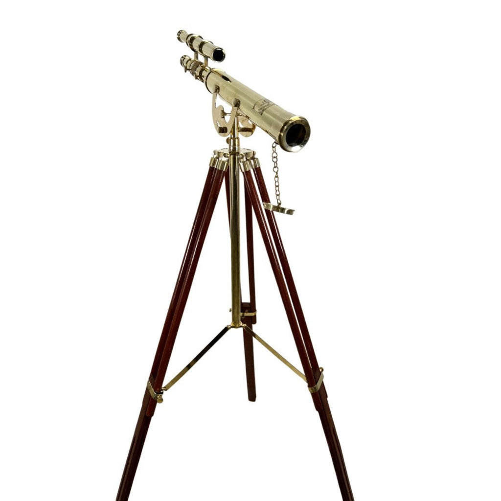 Personalized Brass Spyglass Telescope - Wooden Tripod Victorian Maritime Decor