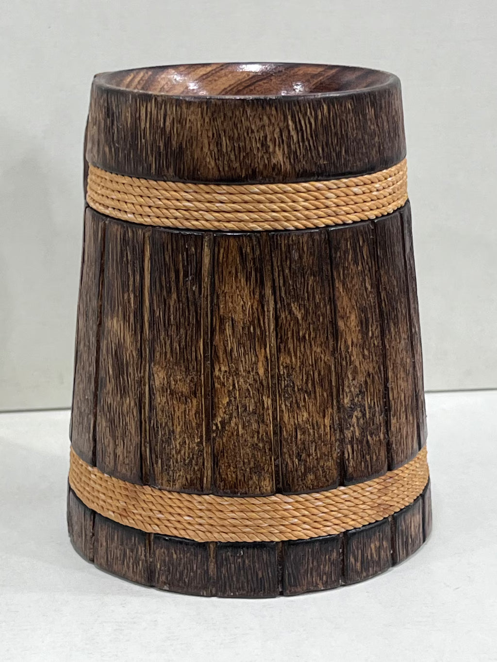 Handmade Wooden Drinking Stein - Vintage Engraved Tankard with Rope Handle