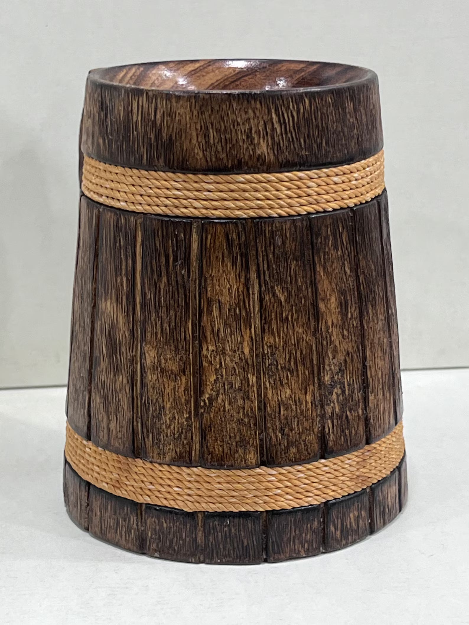 Handmade Wooden Drinking Stein - Vintage Engraved Tankard with Rope Handle