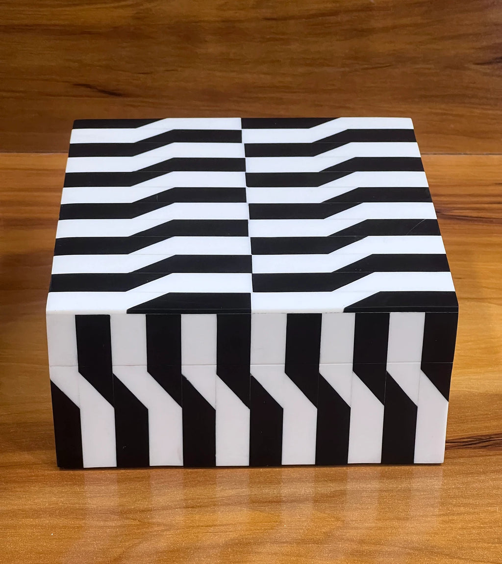 Black & White Bone Inlay Jewelry Box - Handmade Chevron Keepsake Organizer