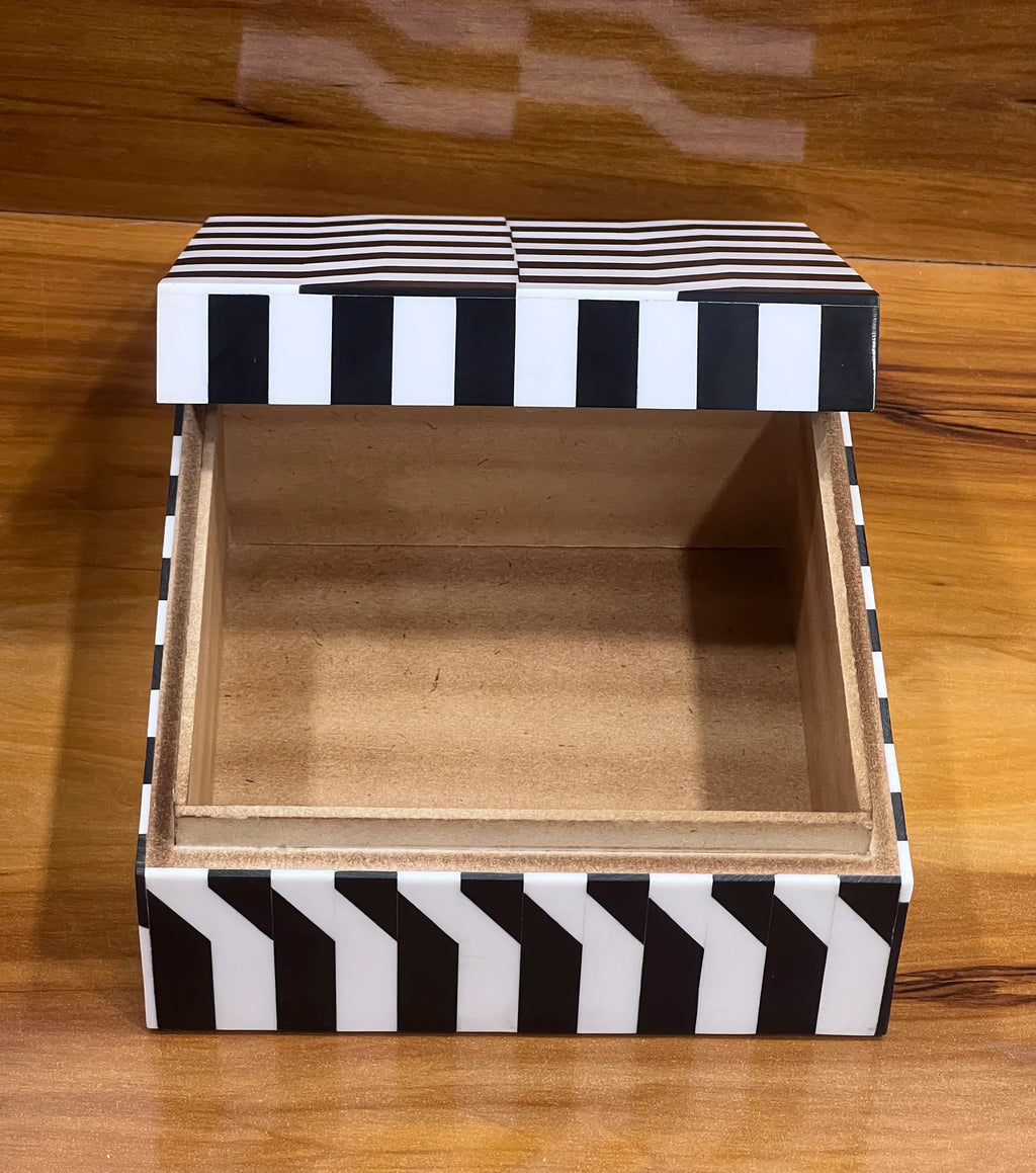 Black & White Bone Inlay Jewelry Box - Handmade Chevron Keepsake Organizer