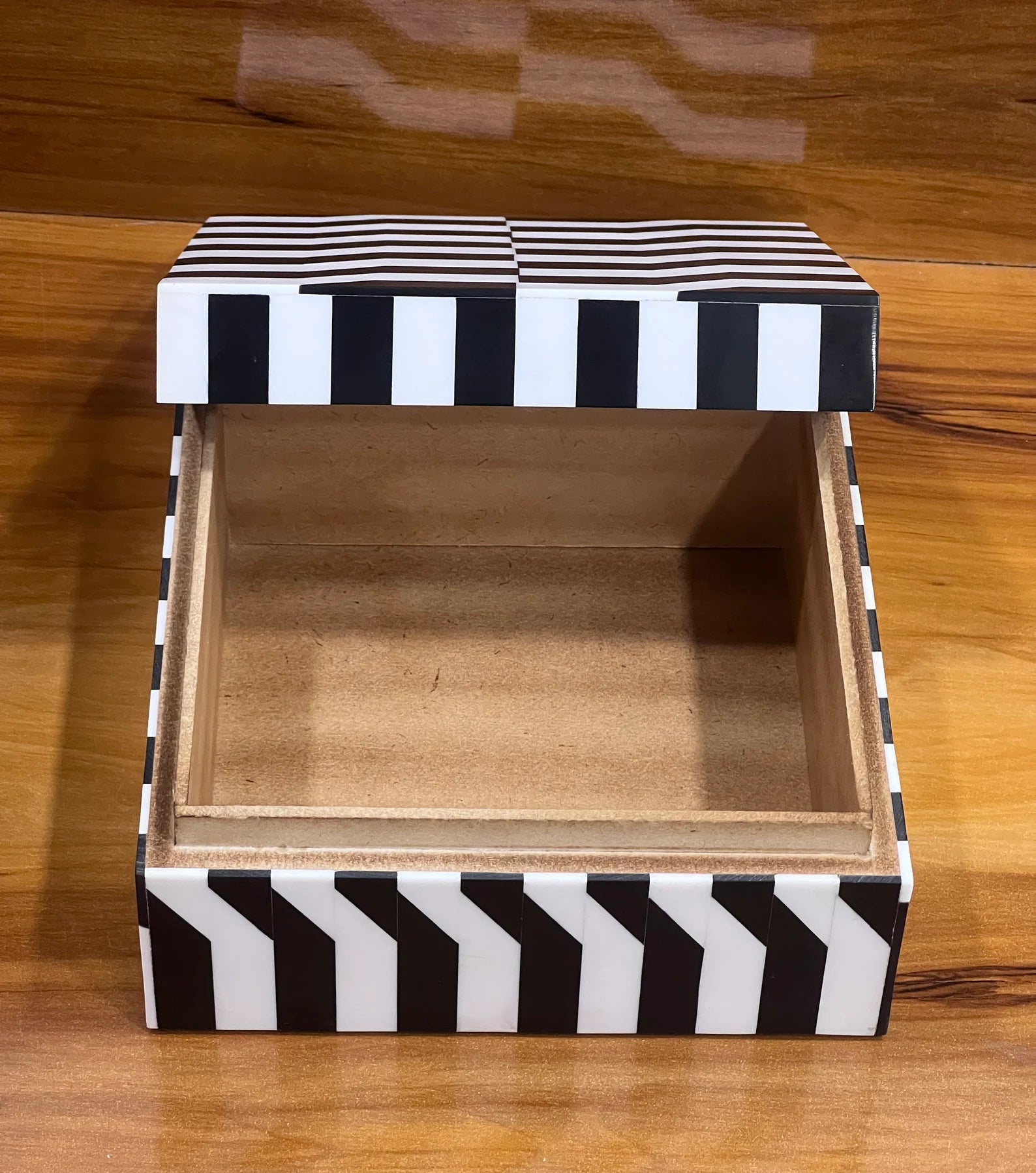 Black & White Bone Inlay Jewelry Box - Handmade Chevron Keepsake Organizer