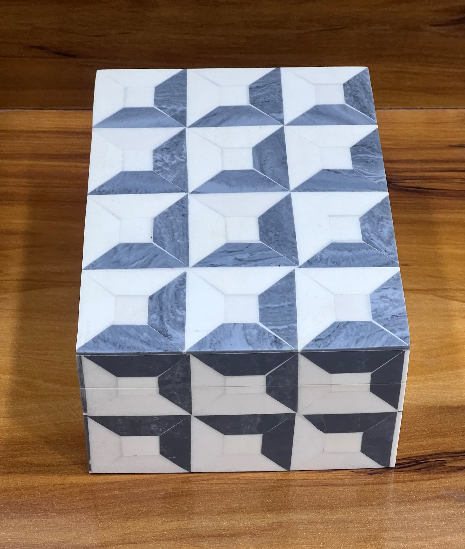 Grey & White Resin Inlay Jewelry Box - Handmade Geometric Keepsake Organizer