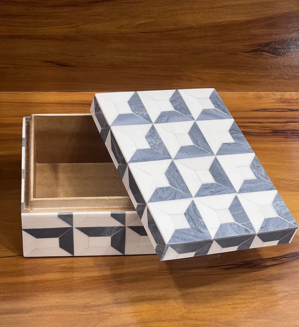 Grey & White Resin Inlay Jewelry Box - Handmade Geometric Keepsake Organizer