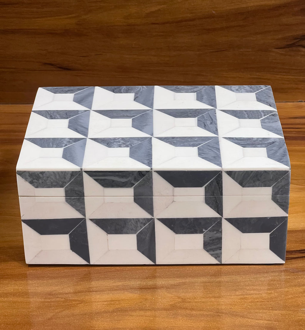 Grey & White Resin Inlay Jewelry Box - Handmade Geometric Keepsake Organizer
