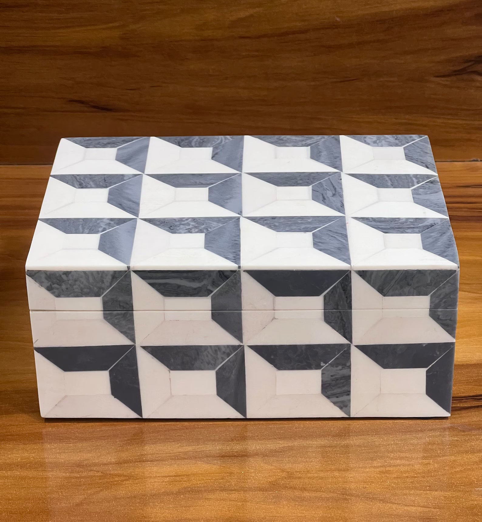 Grey & White Resin Inlay Jewelry Box - Handmade Geometric Keepsake Organizer