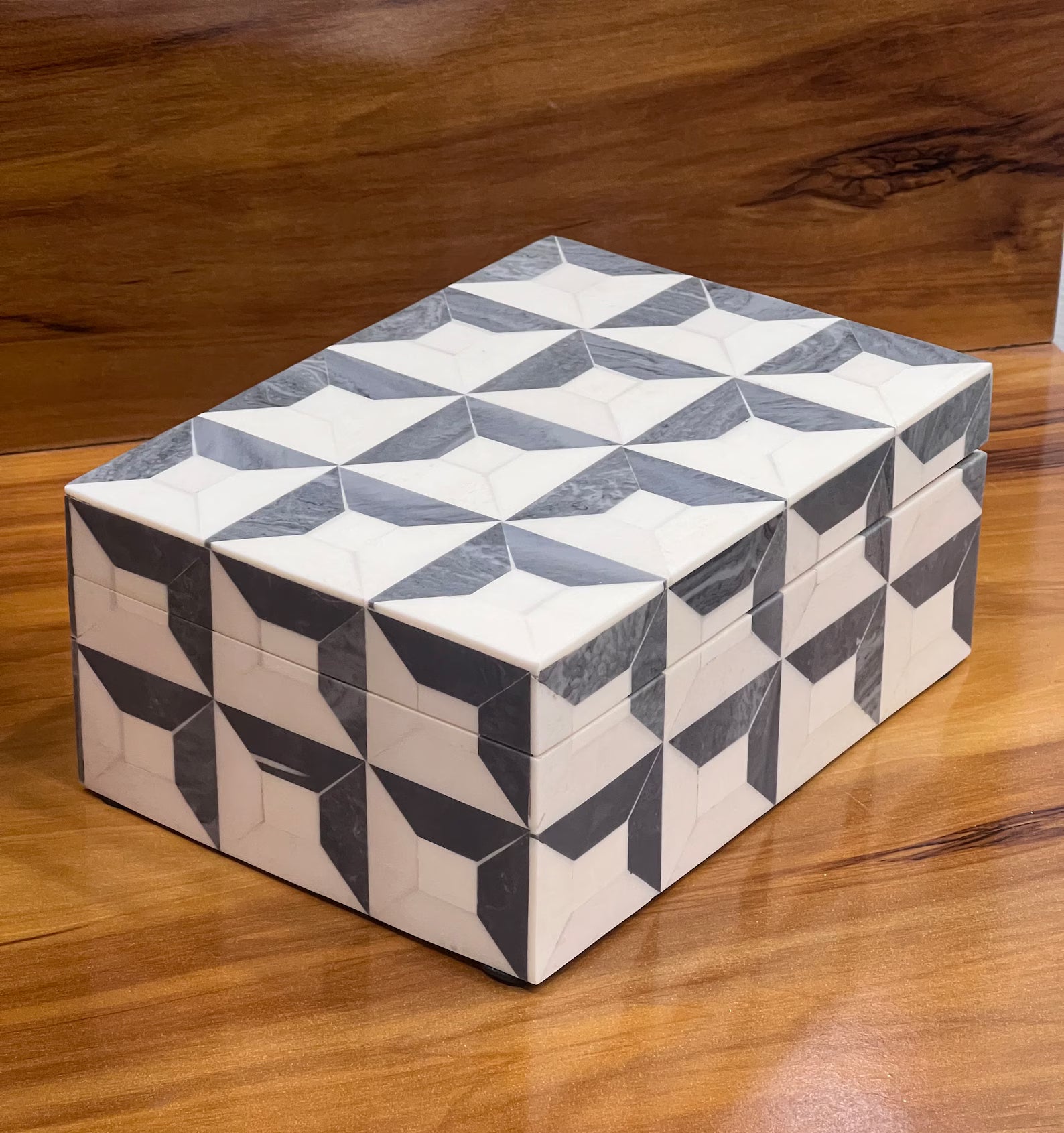 Grey & White Resin Inlay Jewelry Box - Handmade Geometric Keepsake Organizer