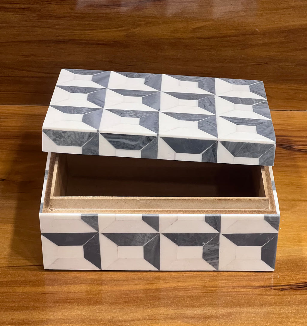 Grey & White Resin Inlay Jewelry Box - Handmade Geometric Keepsake Organizer