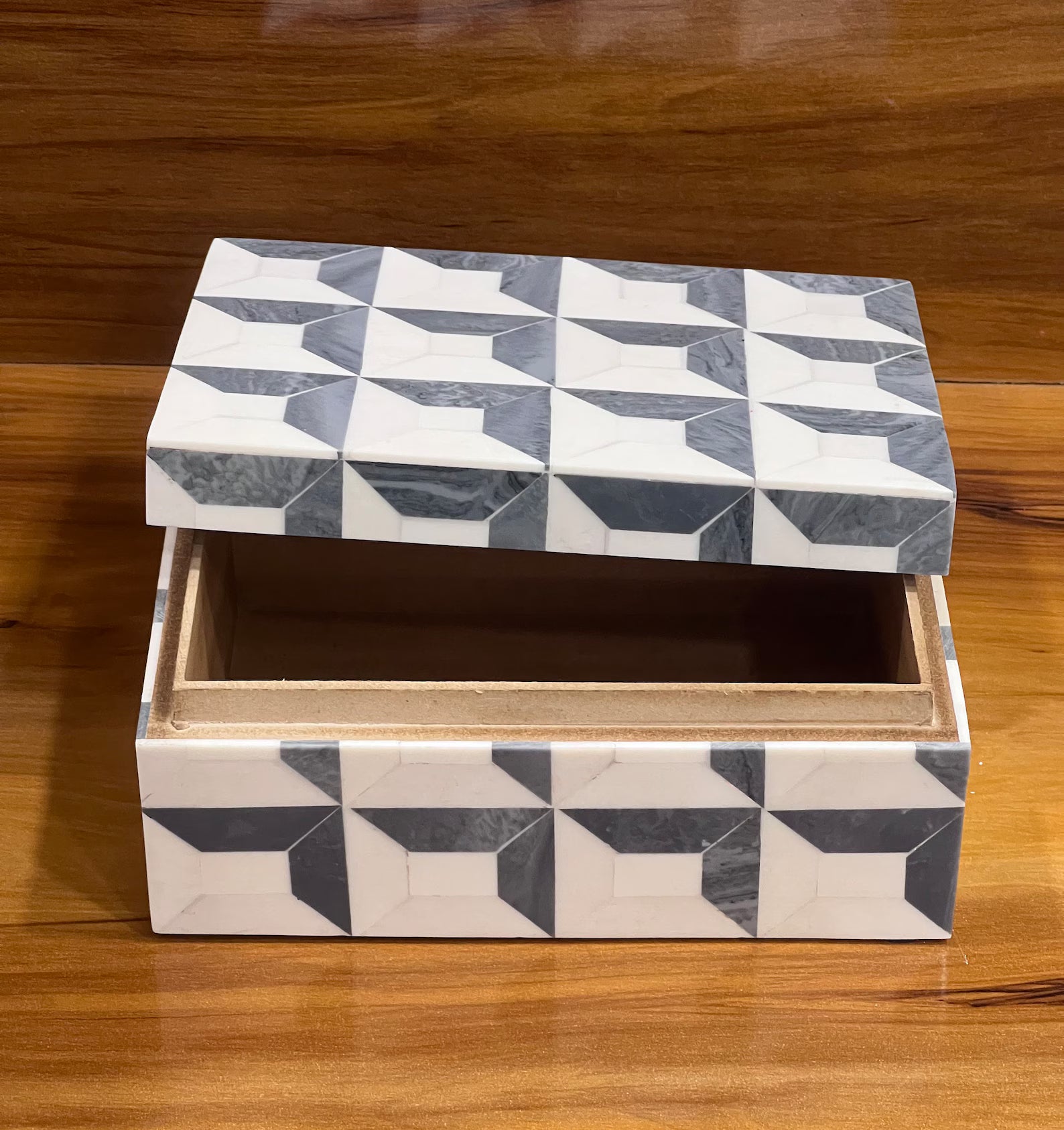 Grey & White Resin Inlay Jewelry Box - Handmade Geometric Keepsake Organizer
