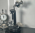 Nickel Finish Black Candlestick Rotary Dial Telephone - Victorian Desk Decor