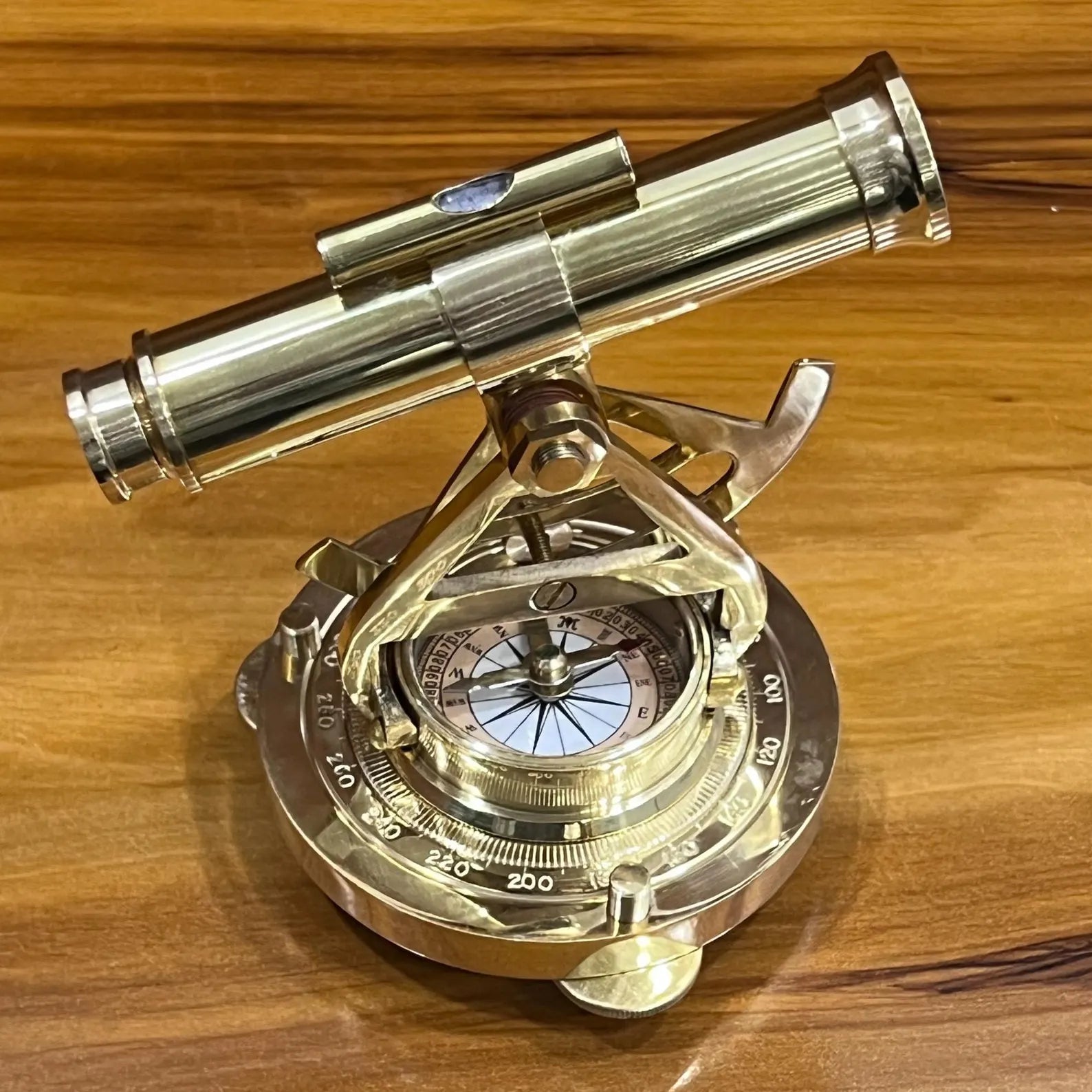 Brass Alidade Telescope with Compass - Vintage Maritime Navigation Collectible