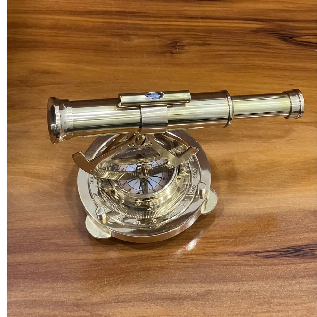 Brass Alidade Telescope with Compass - Vintage Maritime Navigation Collectible