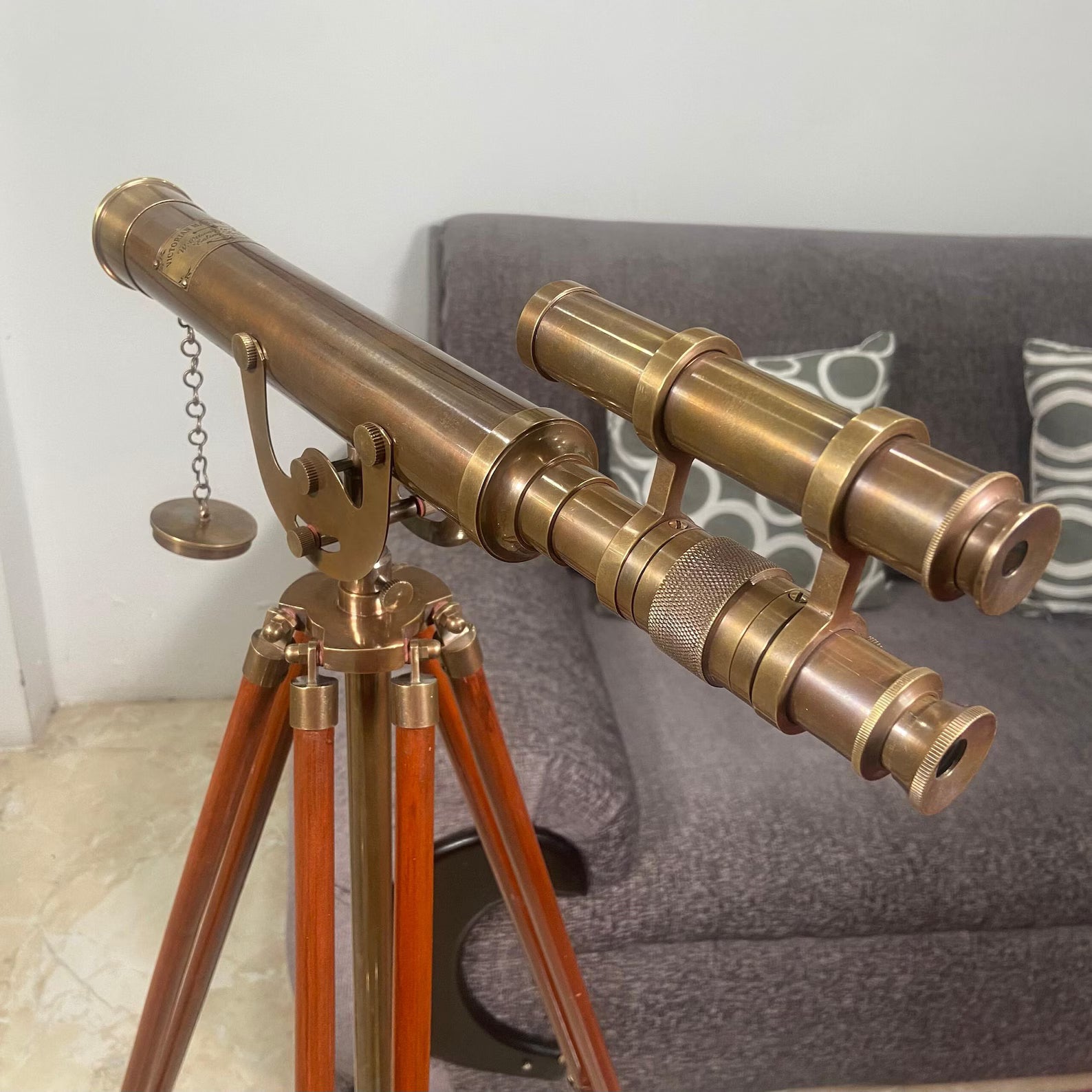 Vintage Marine Spyglass Telescope - Antique Brass Wooden Tripod Nautical Decor