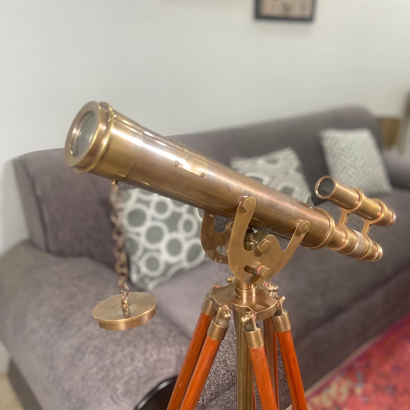 Vintage Marine Spyglass Telescope - Antique Brass Wooden Tripod Nautical Decor