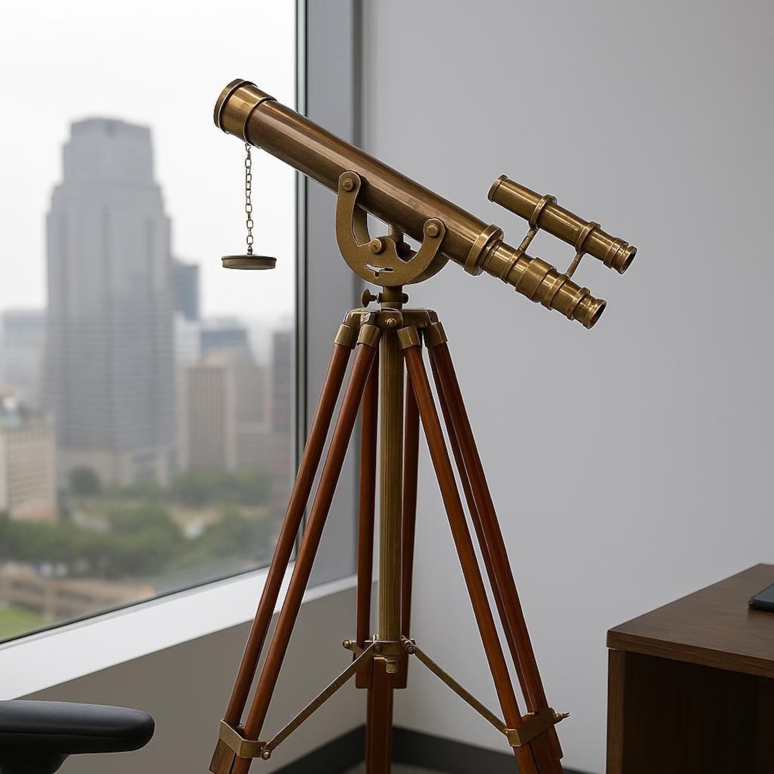Vintage Marine Spyglass Telescope - Antique Brass Wooden Tripod Nautical Decor