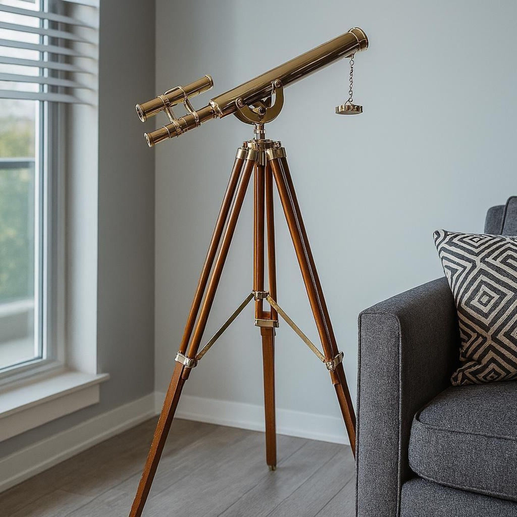 Personalized Brass Spyglass Telescope - Wooden Tripod Victorian Maritime Decor