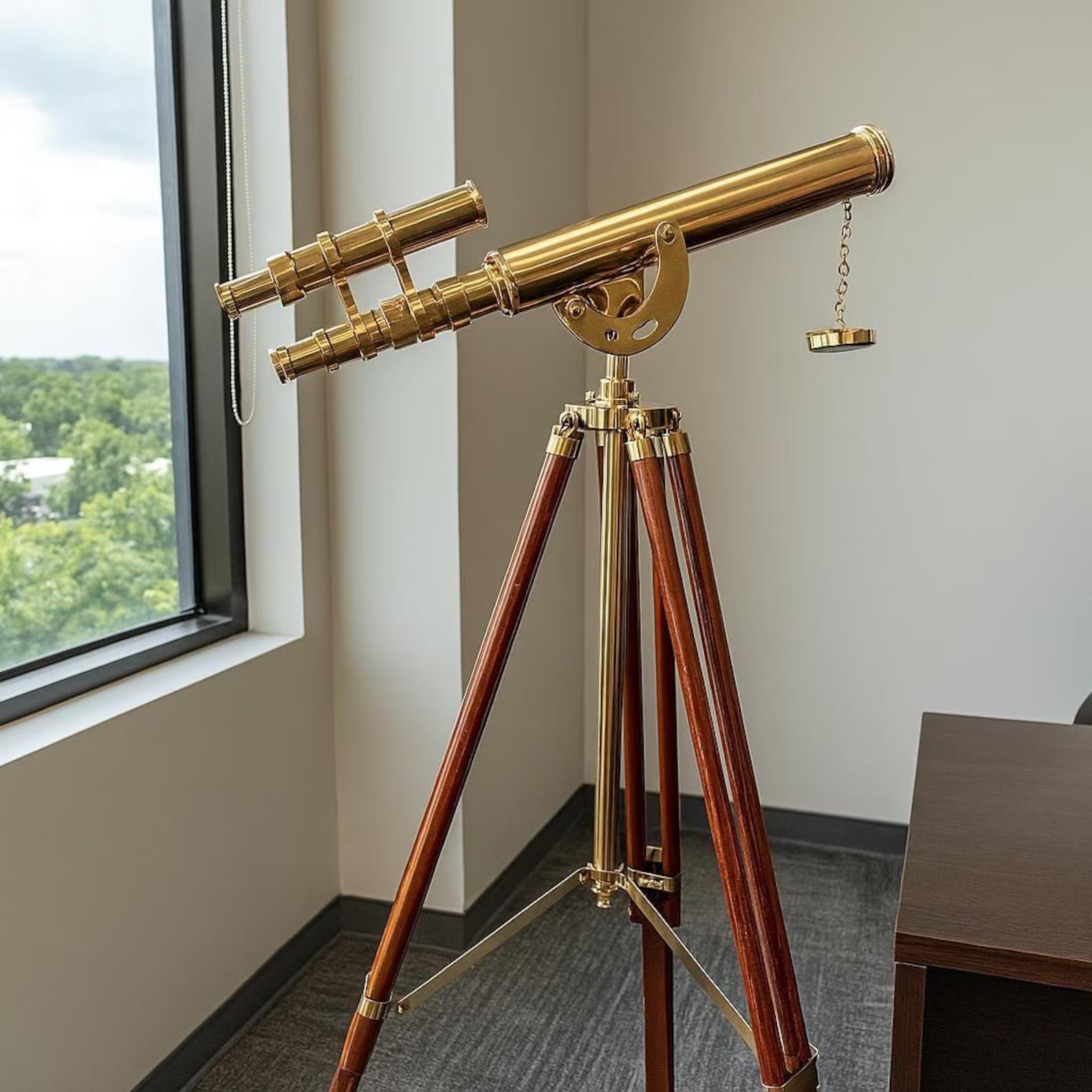 Personalized Brass Spyglass Telescope - Wooden Tripod Victorian Maritime Decor