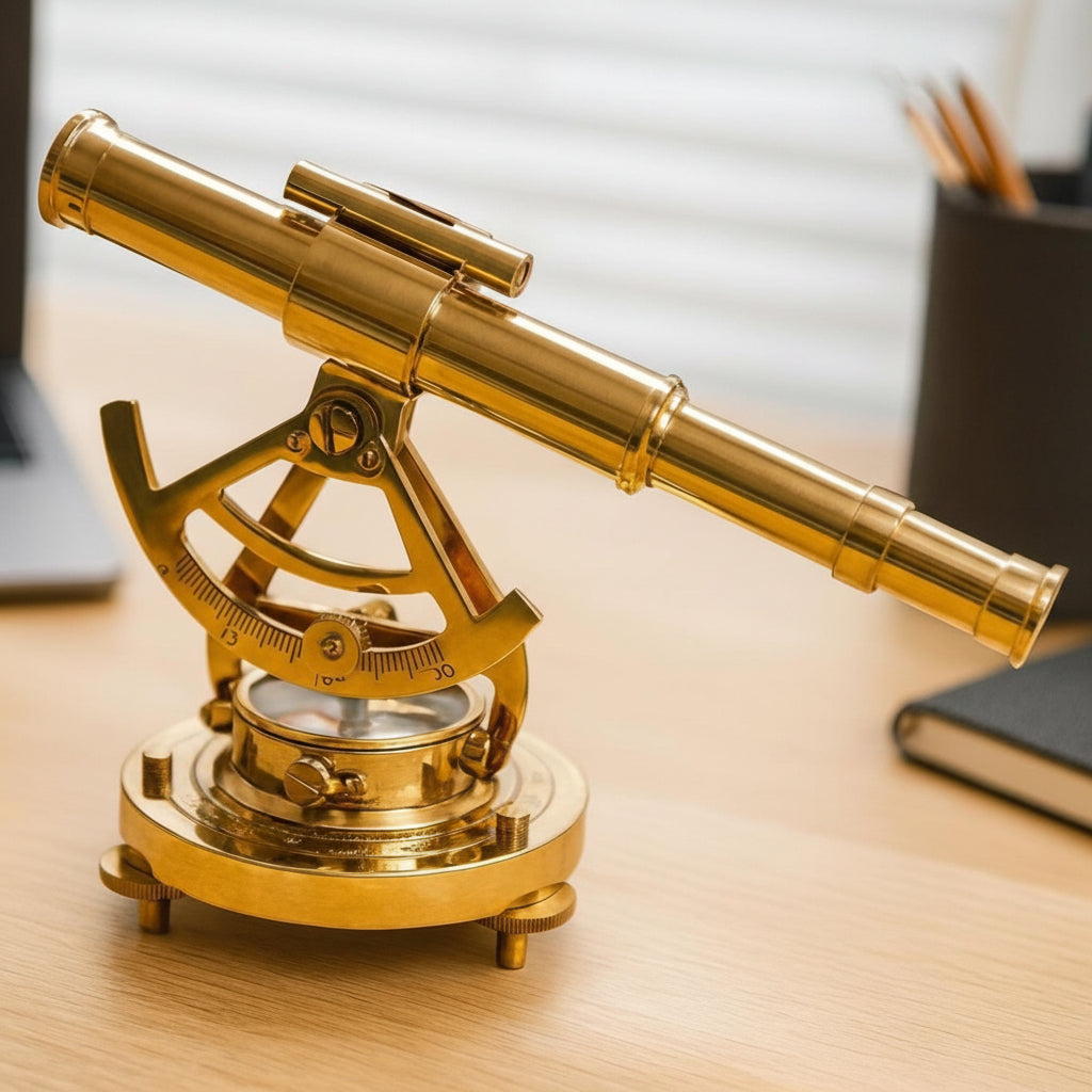 Brass Alidade Telescope with Compass - Vintage Maritime Navigation Collectible