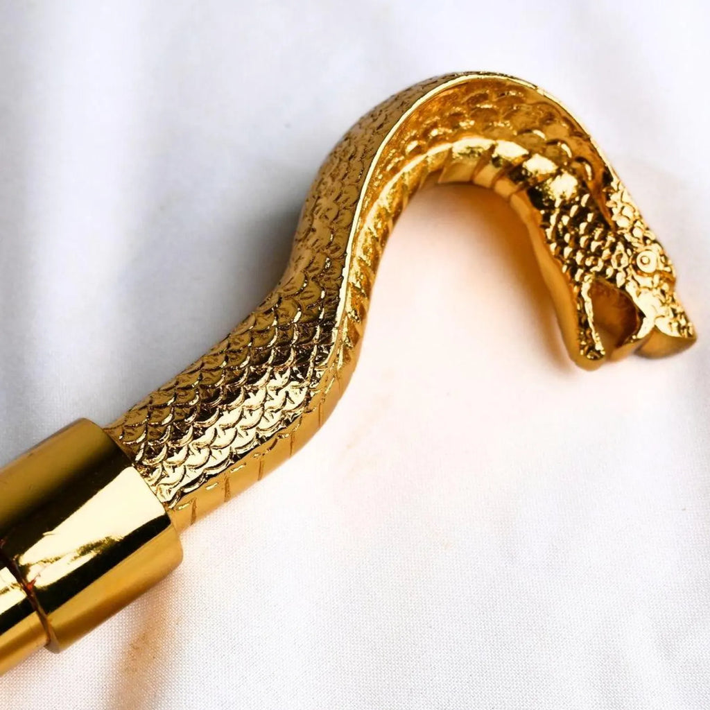 Golden Snake Walking Cane - Brass Handle Steampunk Gothic Collectible