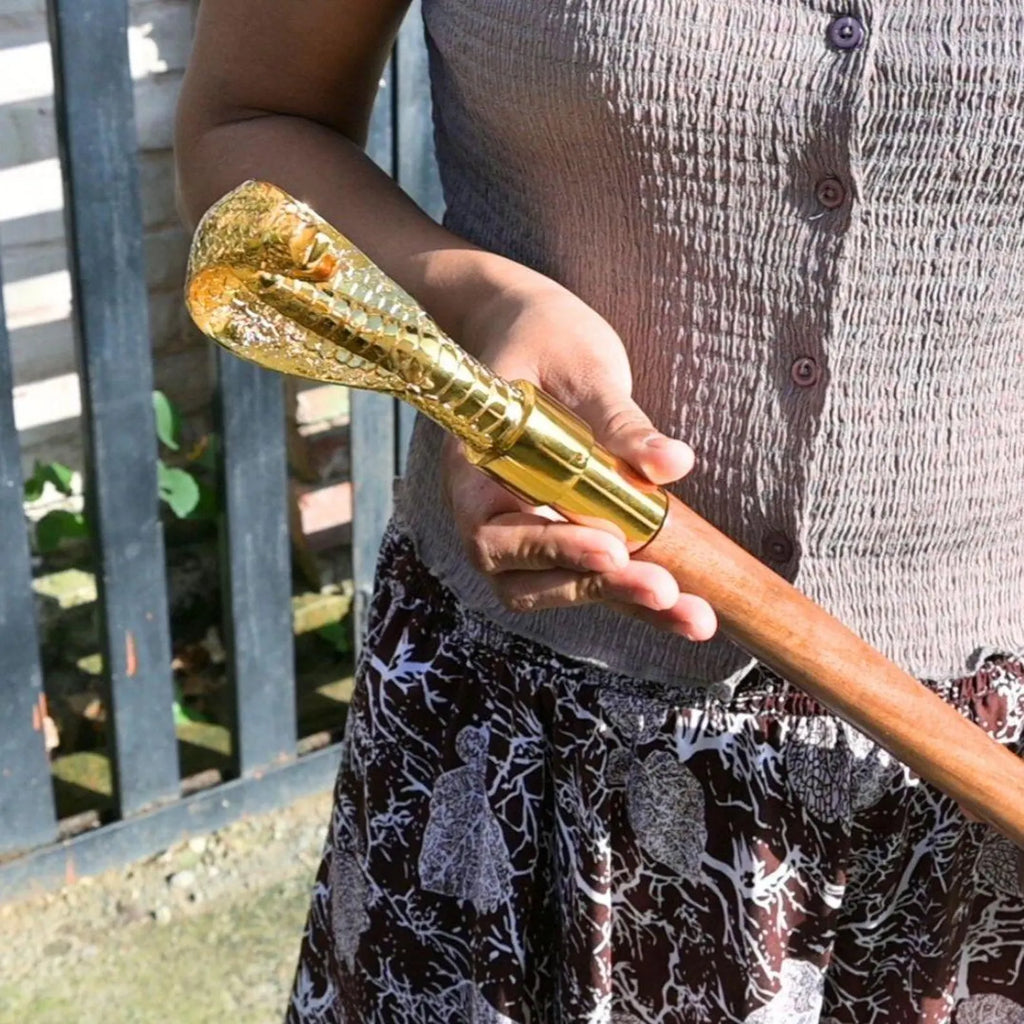Golden Snake Walking Cane - Brass Handle Steampunk Gothic Collectible