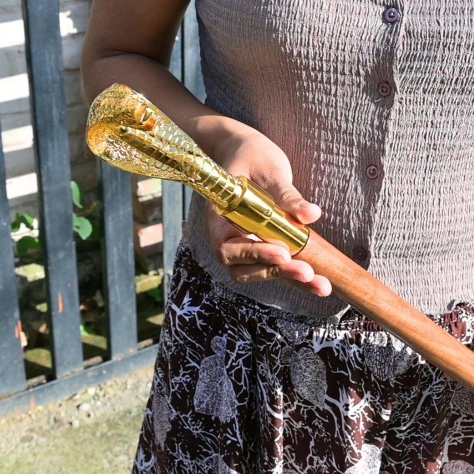 Golden Snake Walking Cane - Brass Handle Steampunk Gothic Collectible