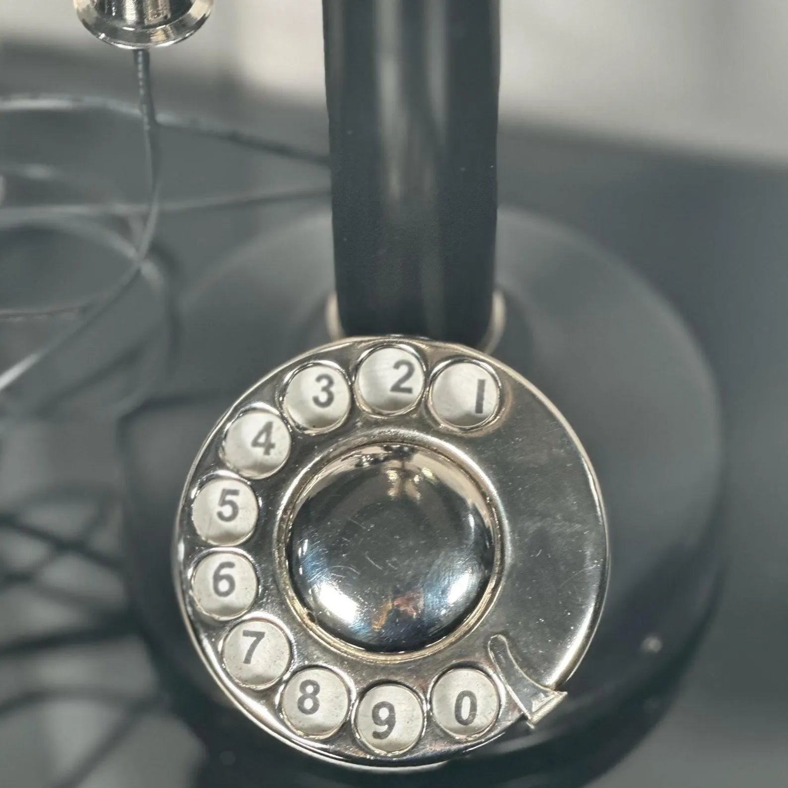 Nickel Finish Black Candlestick Rotary Dial Telephone - Victorian Desk Decor