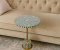 Green & White Resin Inlay Round Side Table - Handmade Striped Brass Accent