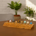 Gemstone Solar System Planetarium - 9 Crystal Planets Carved Wooden Base