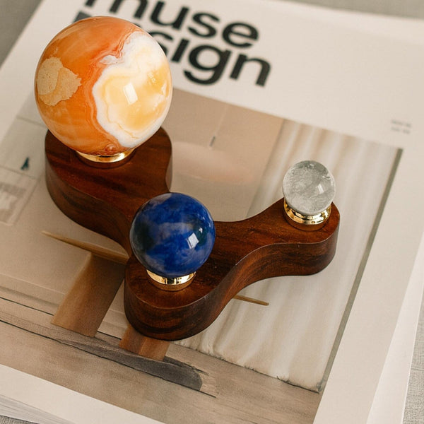 Gemstone Planetarium Solar System Mini - Handcrafted Crystal Planets Wooden Base