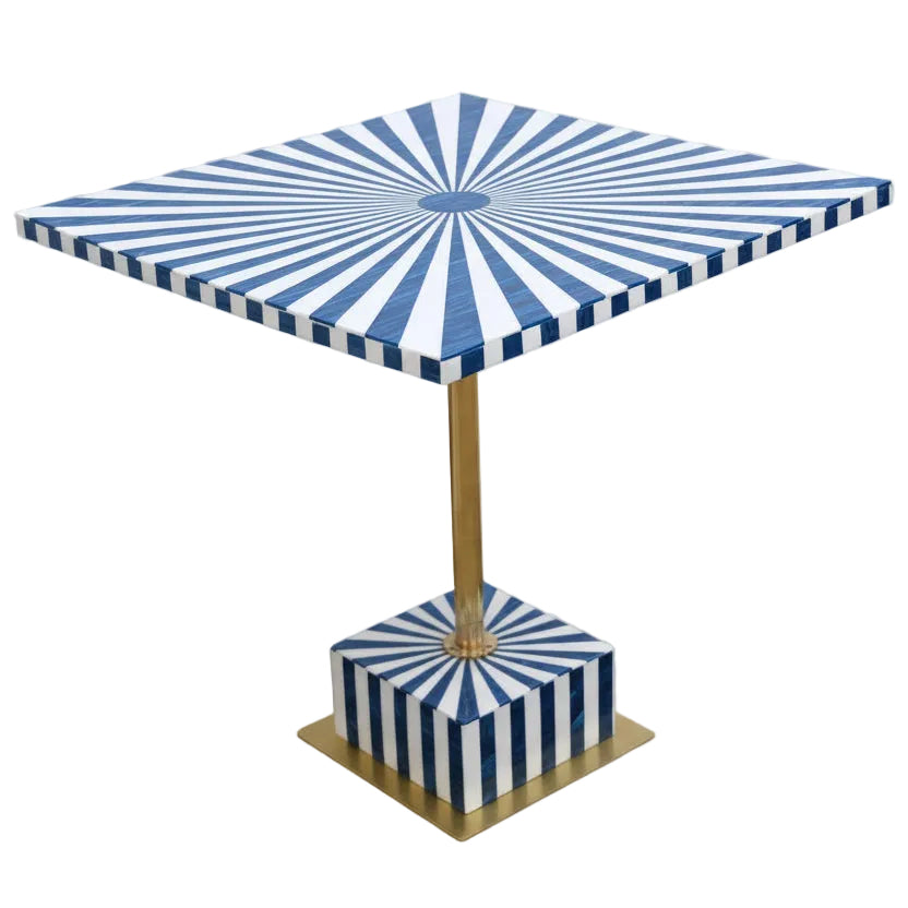 Handcrafted Blue & White Resin Inlay End Table - Sunburst Pattern