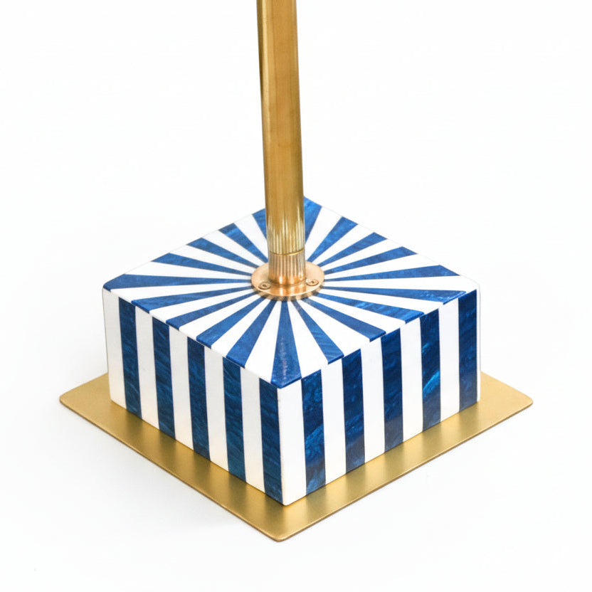 Handcrafted Blue & White Resin Inlay End Table - Sunburst Pattern