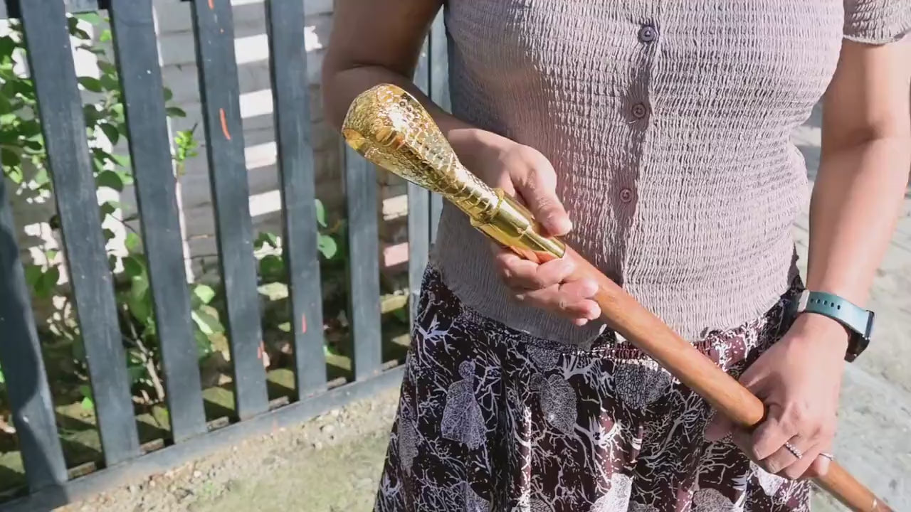 Golden Snake Walking Cane - Brass Handle Steampunk Gothic Collectible