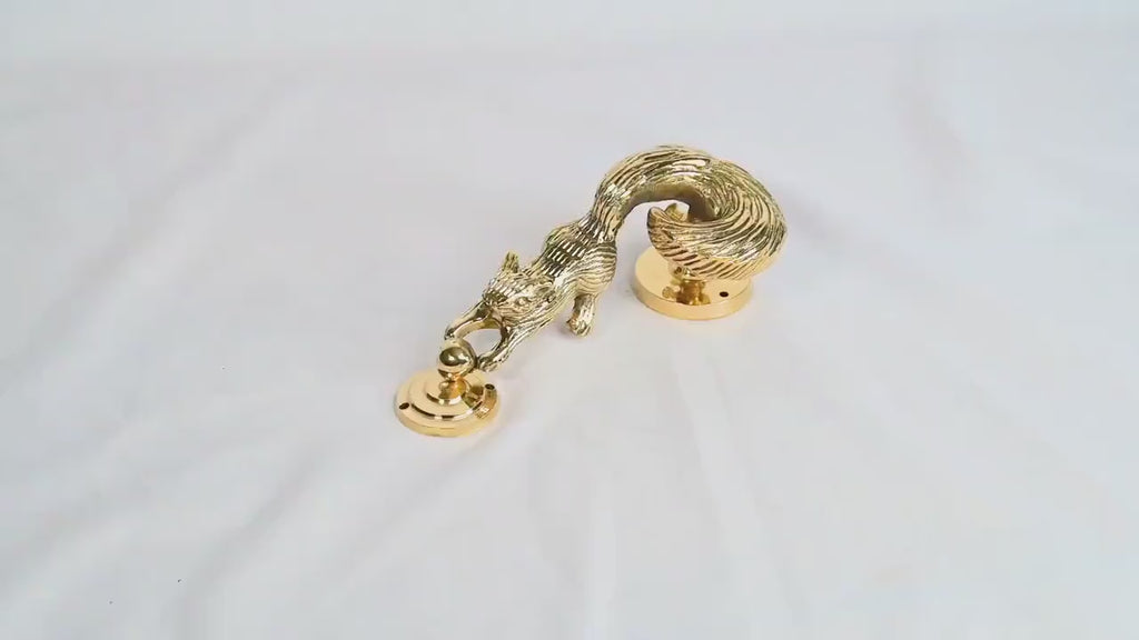 Solid Brass Squirrel Door Knocker - Handmade Rustic Farmhouse Hardware