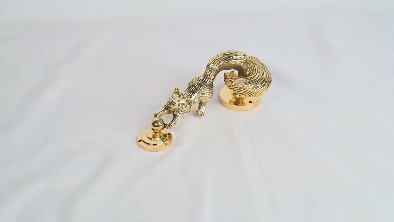 Solid Brass Squirrel Door Knocker - Handmade Rustic Farmhouse Hardware