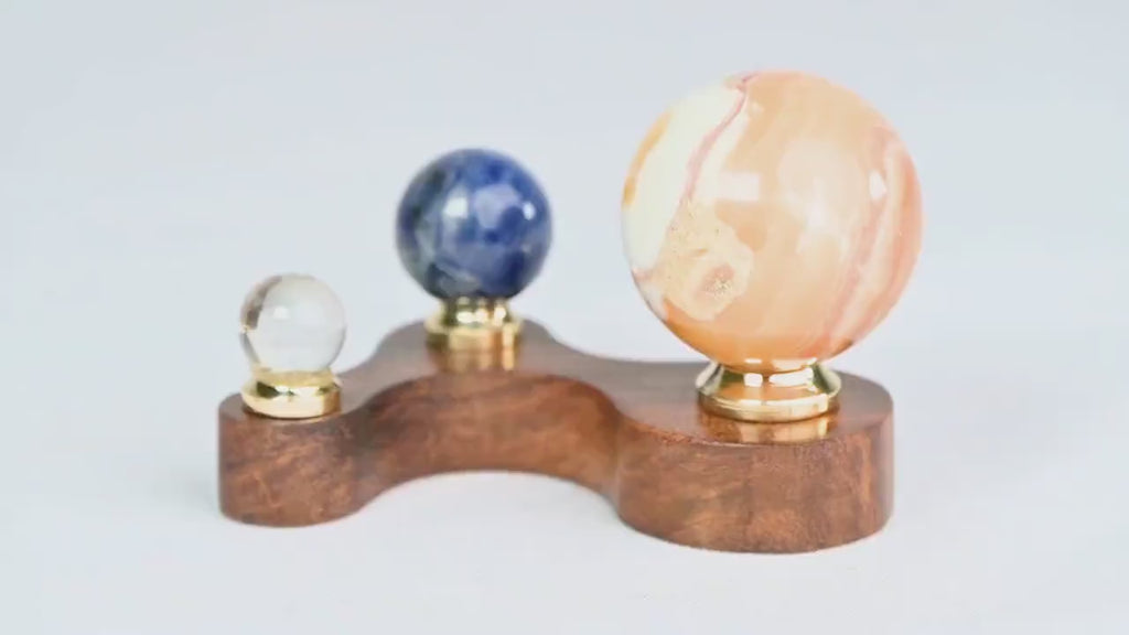 Gemstone Planetarium Solar System Mini - Handcrafted Crystal Planets Wooden Base