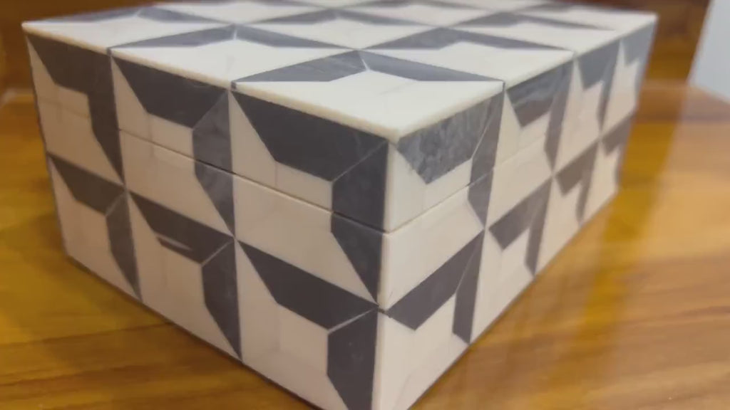 Grey & White Resin Inlay Jewelry Box - Handmade Geometric Keepsake Organizer