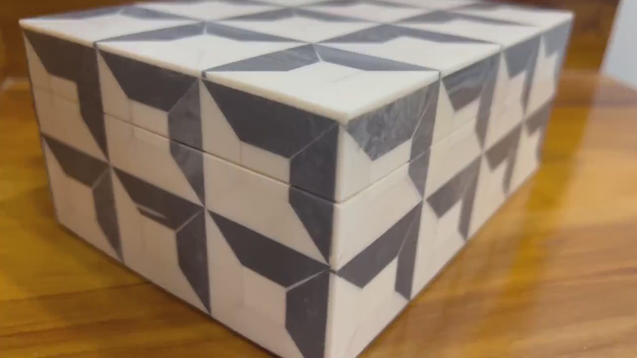 Grey & White Resin Inlay Jewelry Box - Handmade Geometric Keepsake Organizer