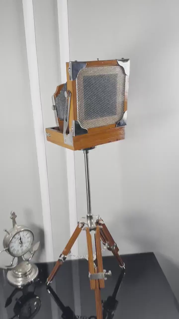 Vintage Camera Replica with Wooden Tripod - Handmade Antique Film Camera Decor