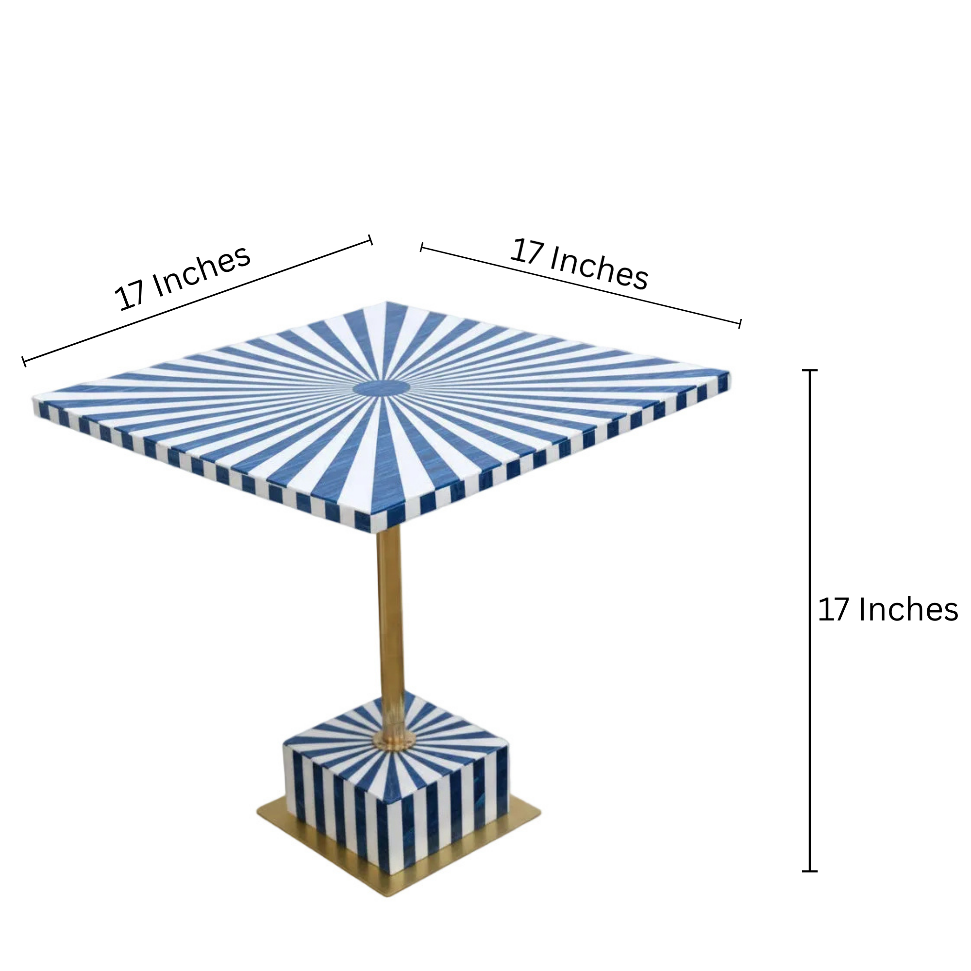 Handcrafted Blue & White Resin Inlay End Table - Sunburst Pattern