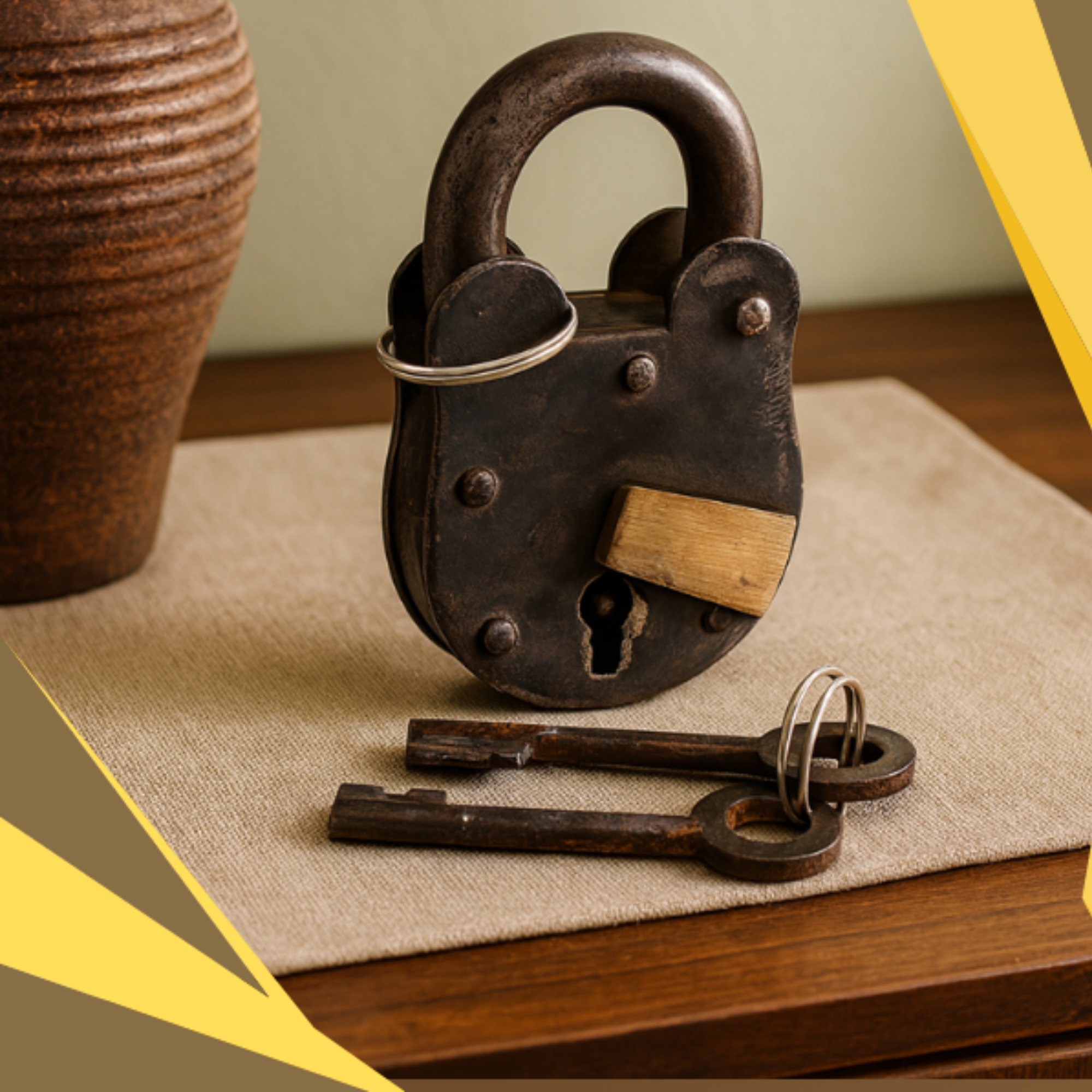 Antique Style Rustic Cast Iron Padlock – Heavy Duty Skeleton Key Lock Set Medieval Iron for Main Door or Jail Locker (3.5X2X0.75 inches)