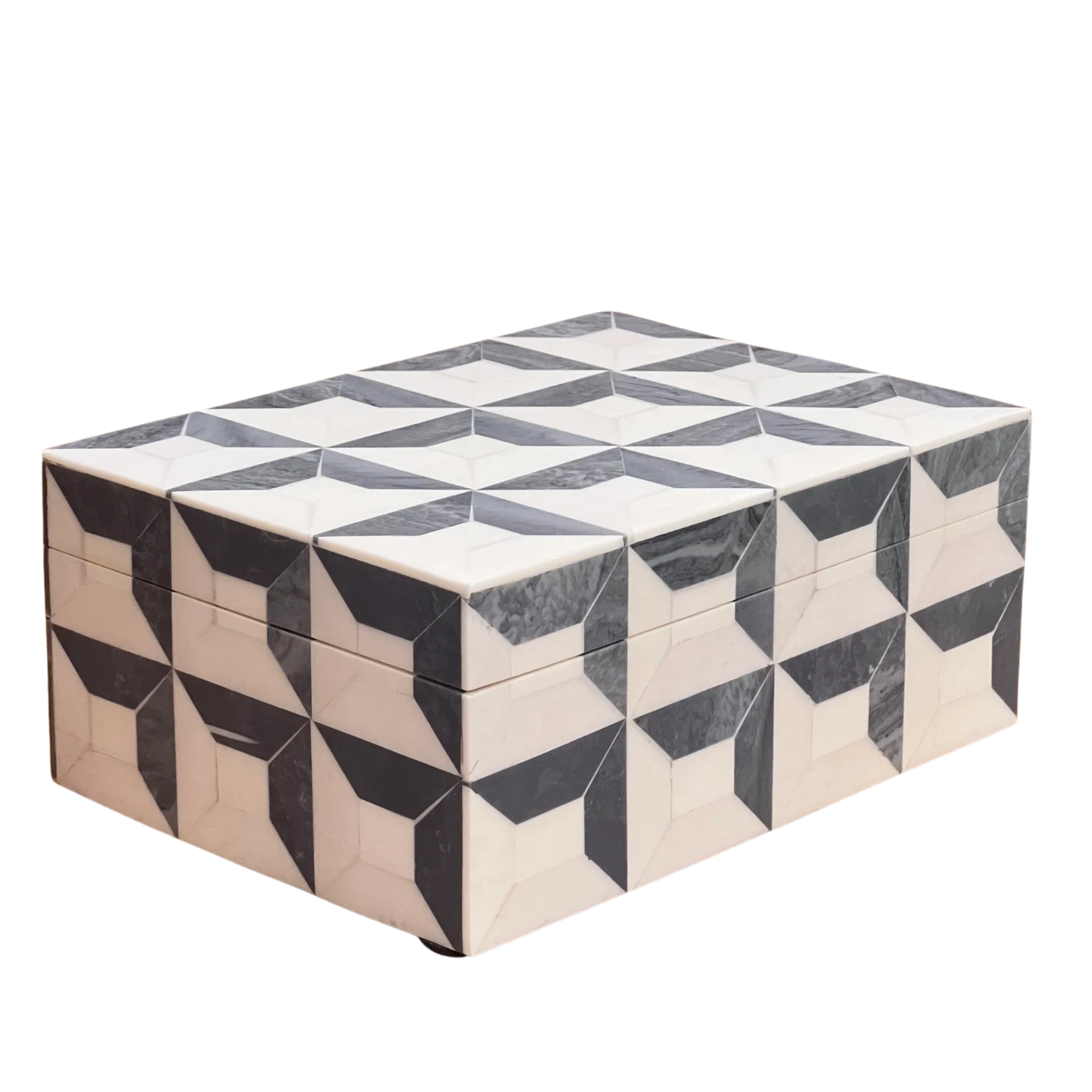 Grey & White Resin Inlay Jewelry Box - Handmade Geometric Keepsake Organizer