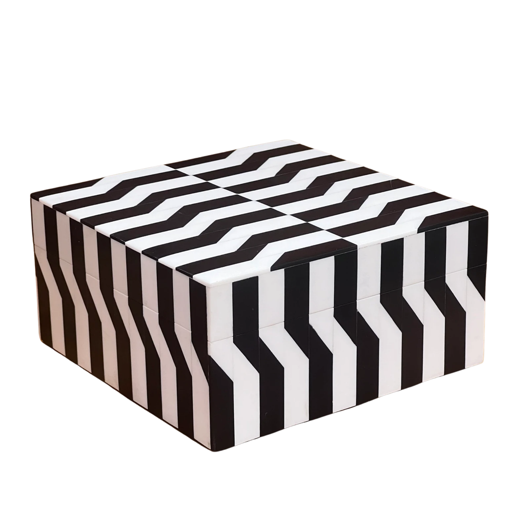 Black & White Bone Inlay Jewelry Box - Handmade Chevron Keepsake Organizer