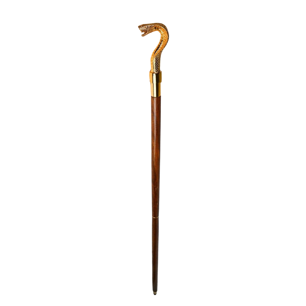 Golden Snake Walking Cane - Brass Handle Steampunk Gothic Collectible