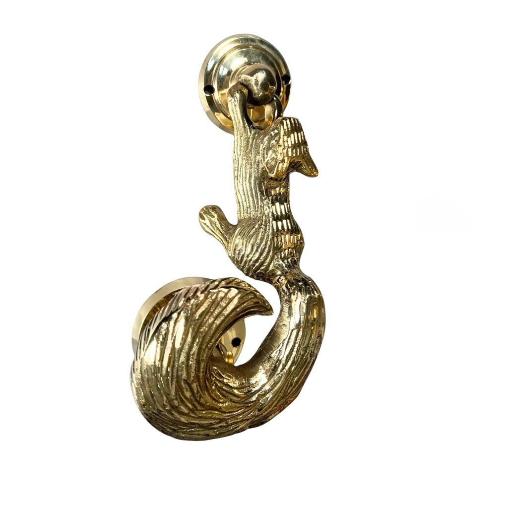 Solid Brass Squirrel Door Knocker - Handmade Rustic Farmhouse Hardware