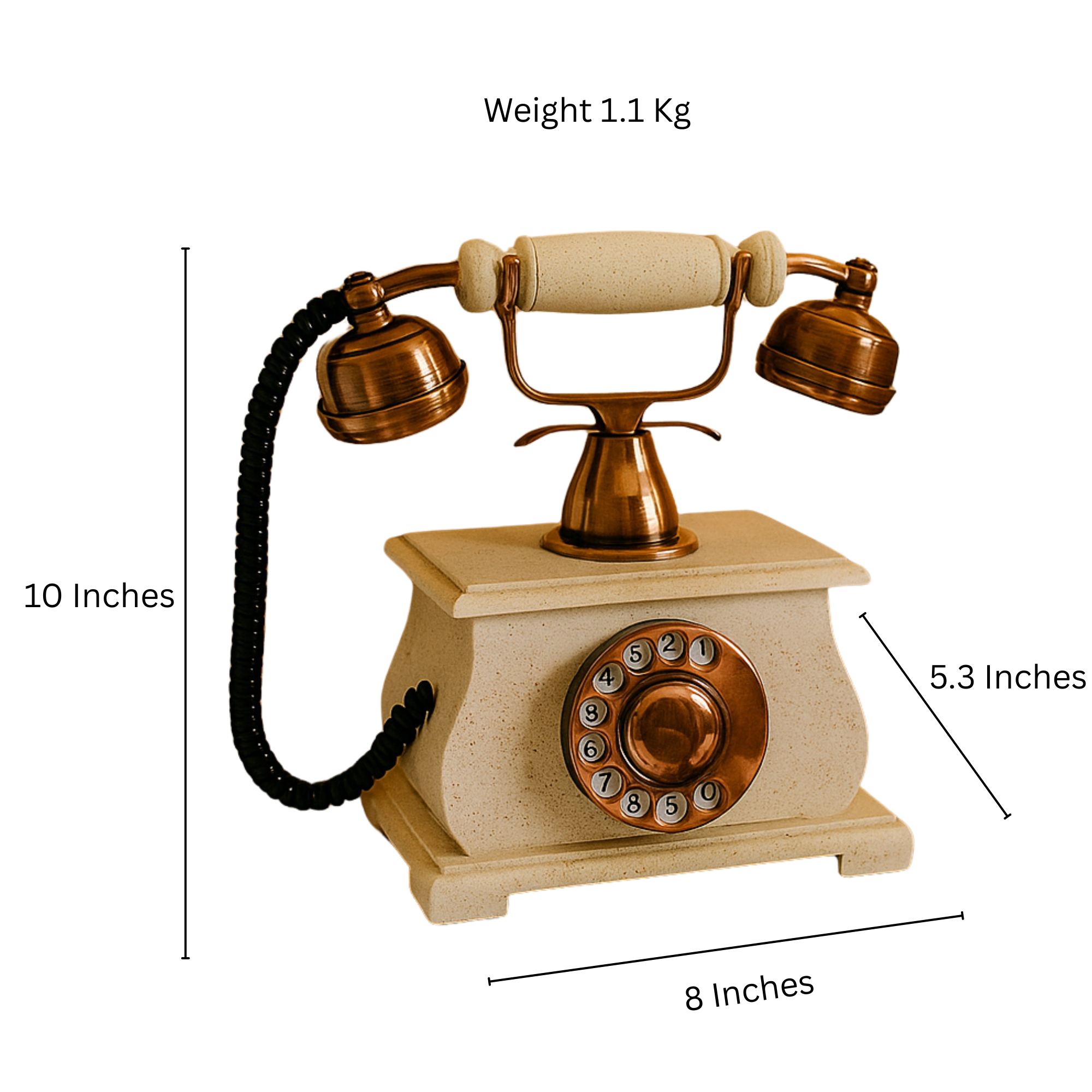 Vintage Rotary Dial Telephone - Antique Brass & White Decorative Showpiece