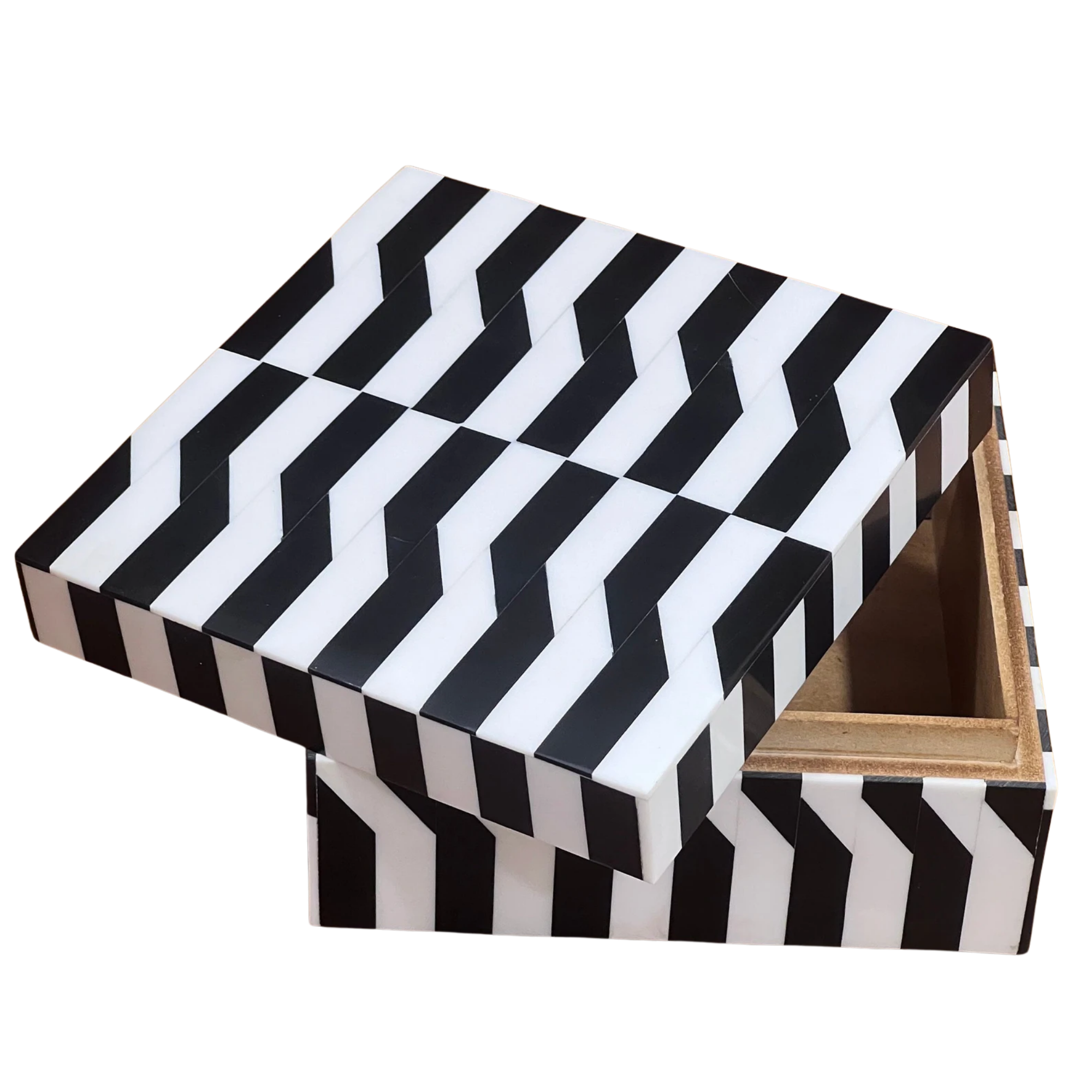 Black & White Bone Inlay Jewelry Box - Handmade Chevron Keepsake Organizer