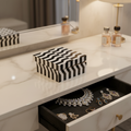 Black & White Bone Inlay Jewelry Box - Handmade Chevron Keepsake Organizer