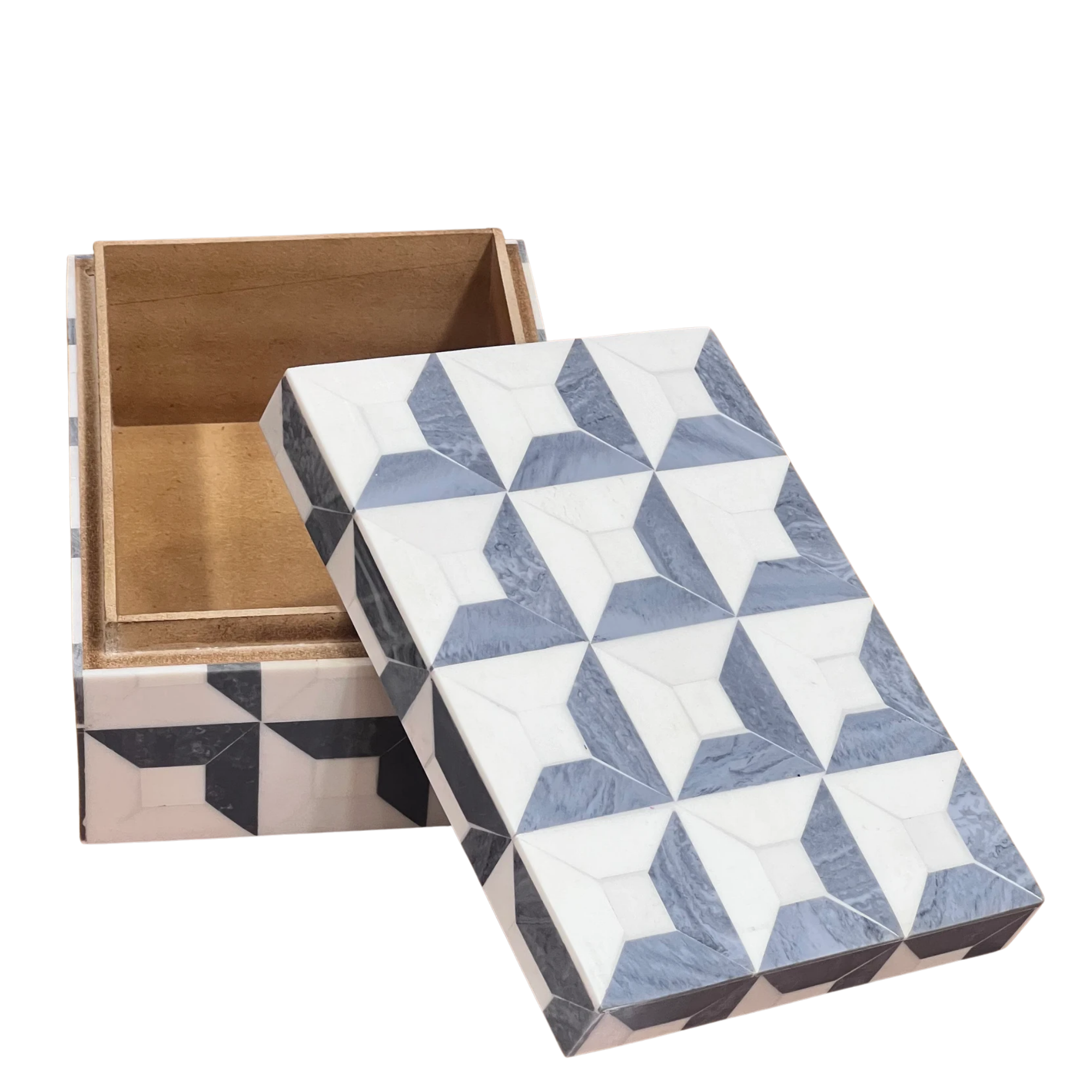 Grey & White Resin Inlay Jewelry Box - Handmade Geometric Keepsake Organizer